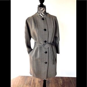 Nordstrom Anne Klein worsted wool lined espresso/ivory COAT DRESS Size 6